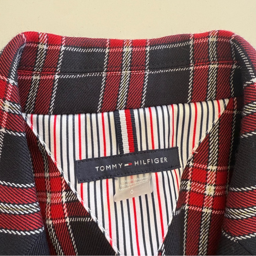 Tommy Hilfiger-Blazer-Plaid-Red-Navy-Preppy-Equestrian-Holiday-Gold-Size 6 - Picture 8 of 15
